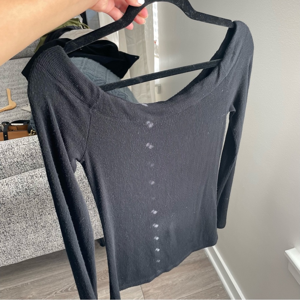 Off-the-Shoulder top, black, ribbed cotton, size medium from Buckle